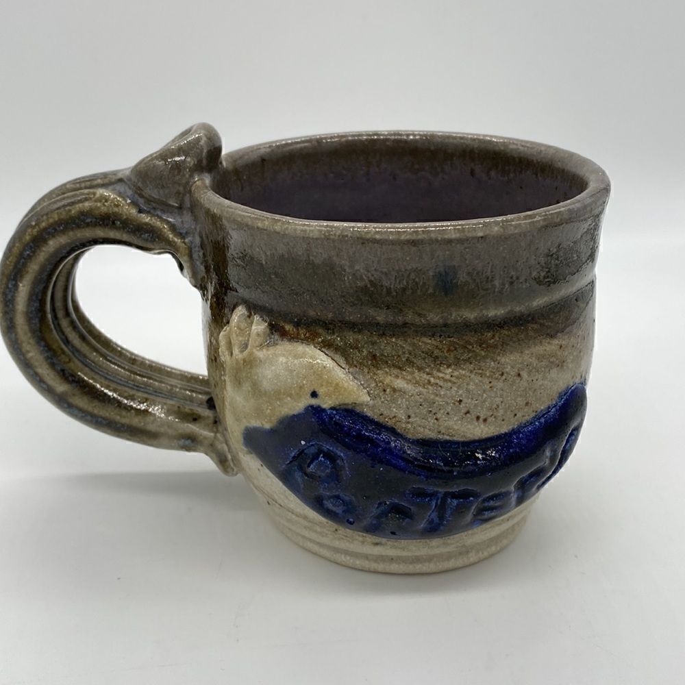Studio Pottery Hand Crafted Fish Graphics Mug Unique